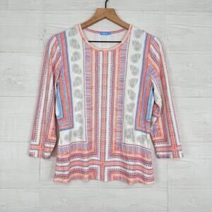 J. McLaughlin Top‎ Womens M Printed Stretch Preppy Shirt Blouse Catalina Cloth